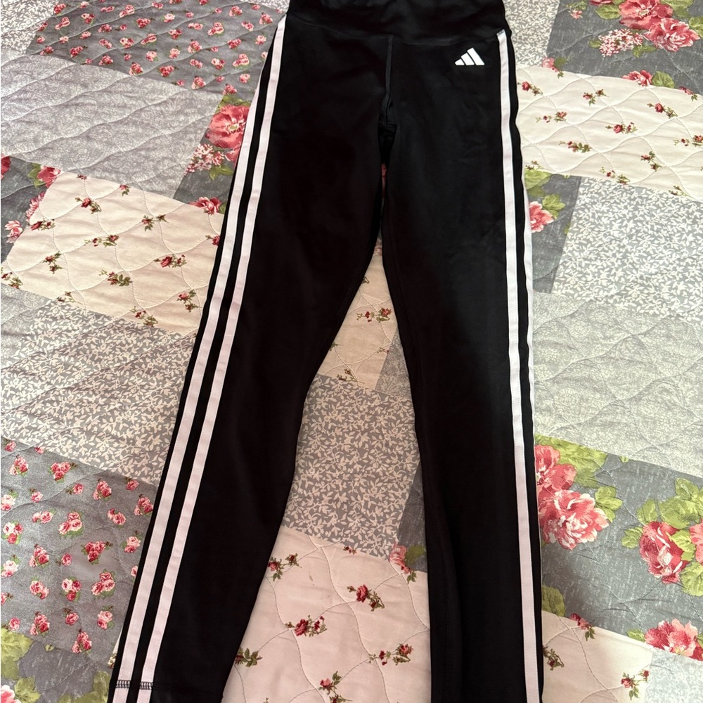 Adidas Black and White Leggings with Signature Stripes